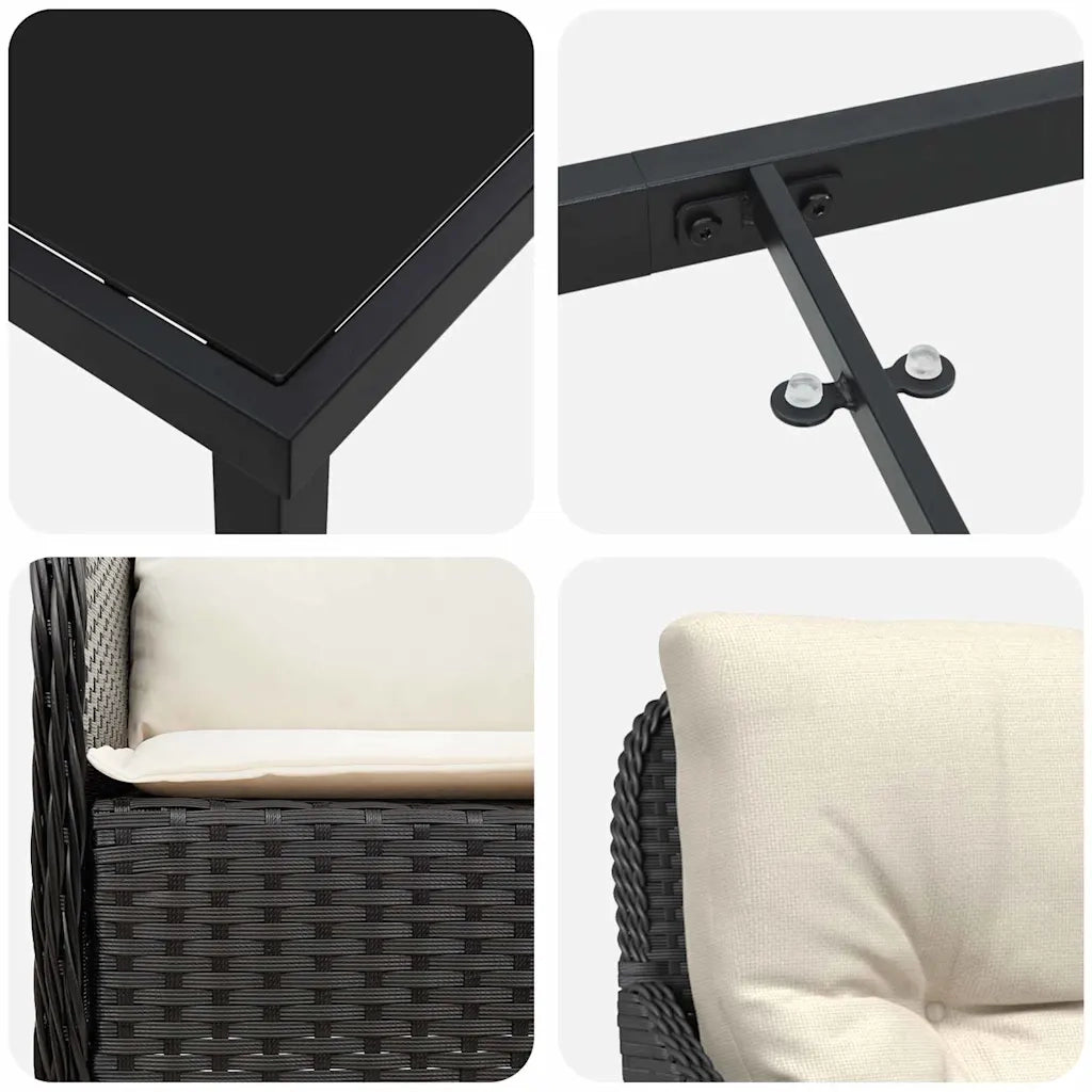 Set da Pranzo per Giardino con cuscino 7 pcs Nero polyrattan 3380146