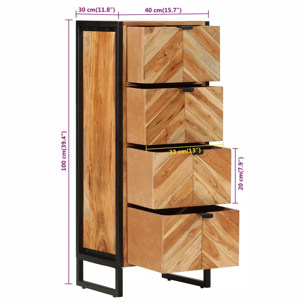 Mobile da Bagno 40x30x100 cm Legno Massello di Acacia e Ferro 372746