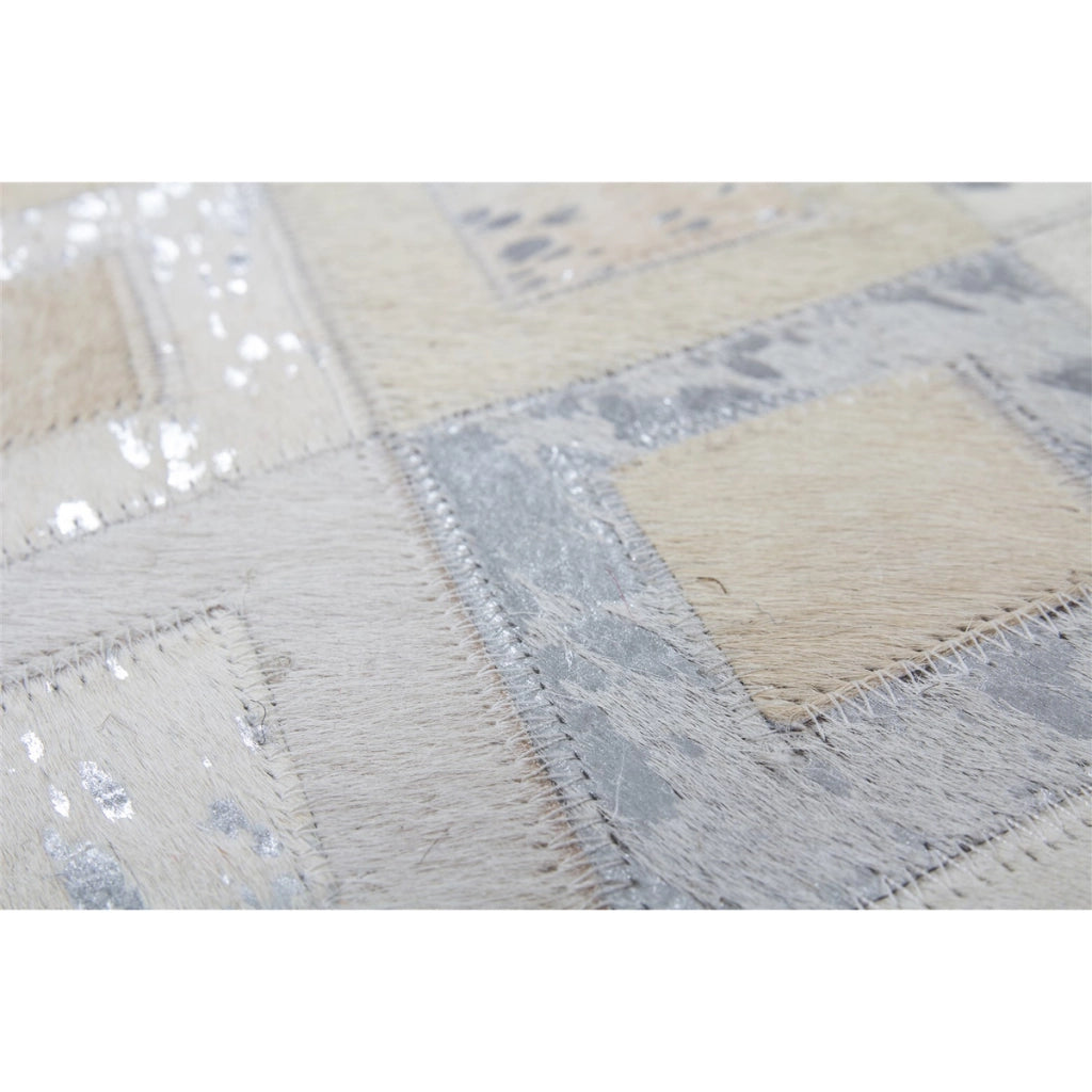 Tappeto Dazzle in pelle fatto a mano grigio e argento