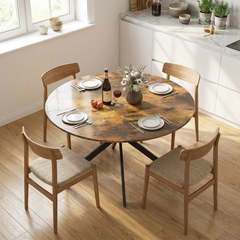 TAVOLO ROTONDO da pranzo 120 cm per 4 persone stile industriale legno marrone rustico