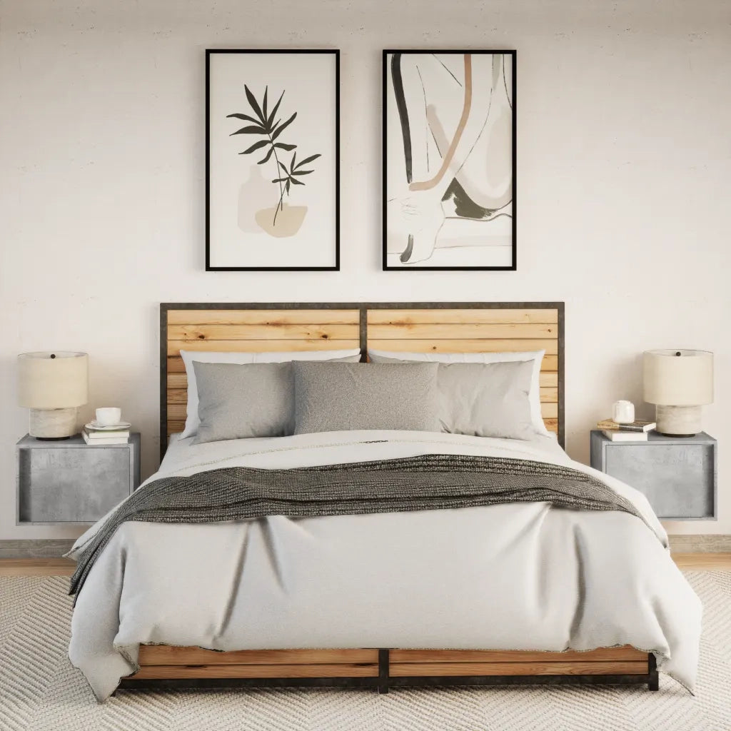 Comodini a Parete con Luci LED 2 pz Grigio Cemento 852096