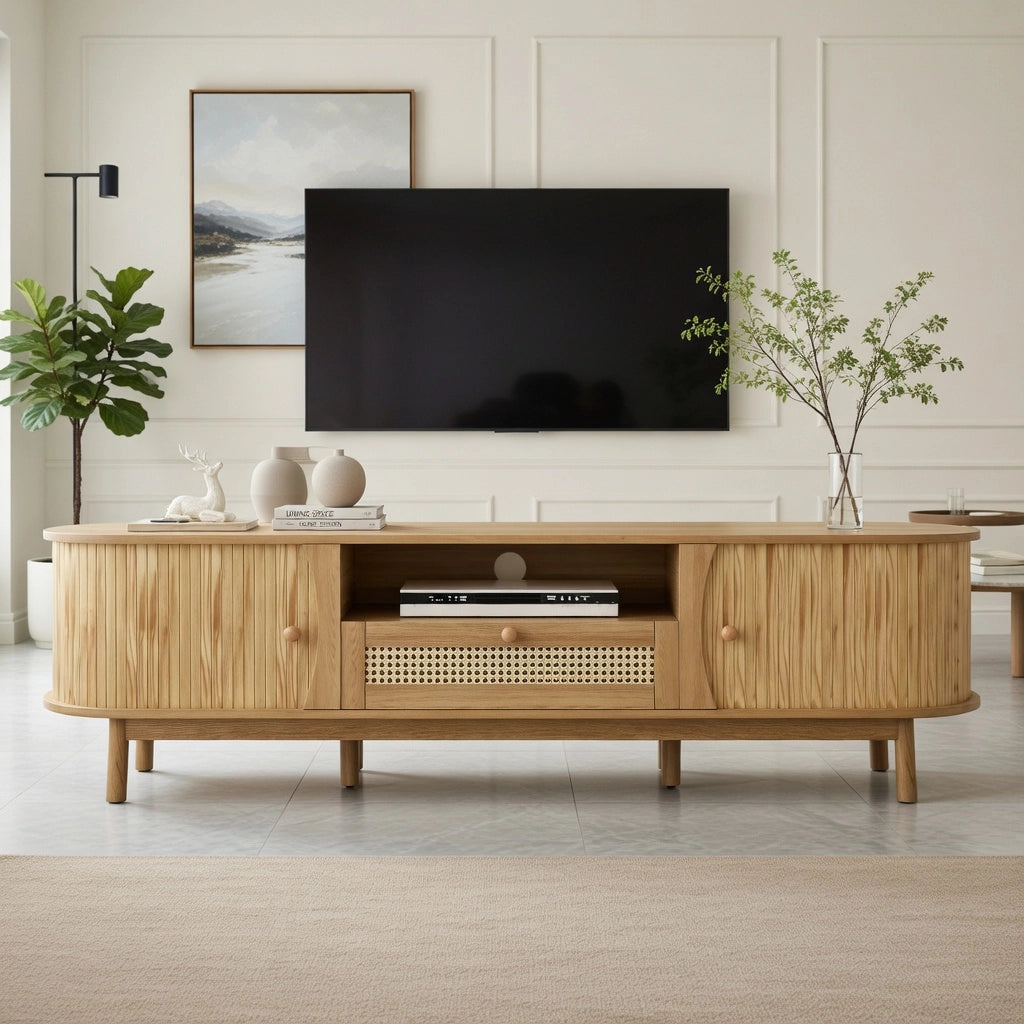 Cassettiera TV in MDF naturale; lunghezza 165 cm