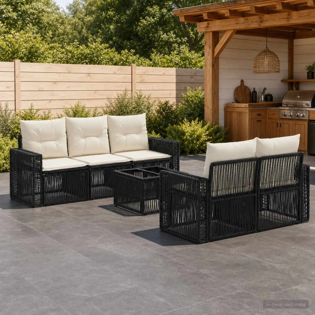 Set Divano da Giardino 6 pz Nero polyrattan 3435052