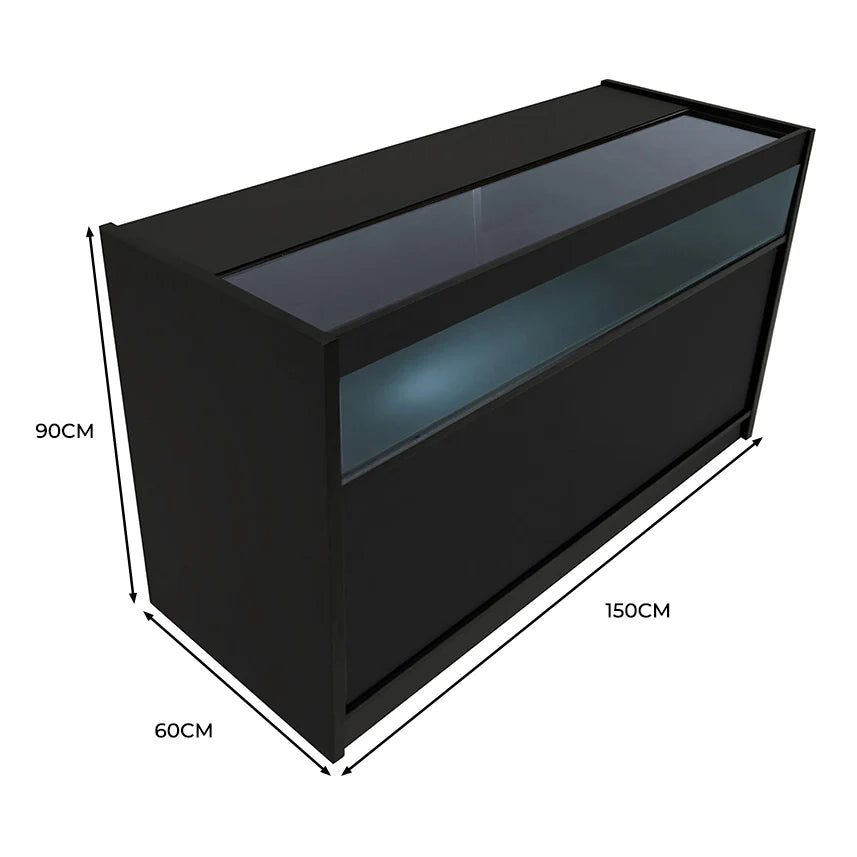 Bancone LED B1500 Nero con 1 Ripiano a Vista e 2 Ripiani Chiusi