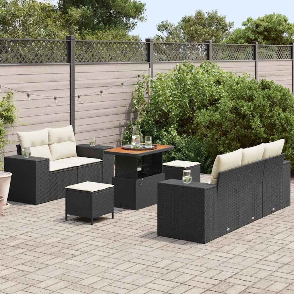 Set Divano da Giardino 8 pcs Nero polyrattan