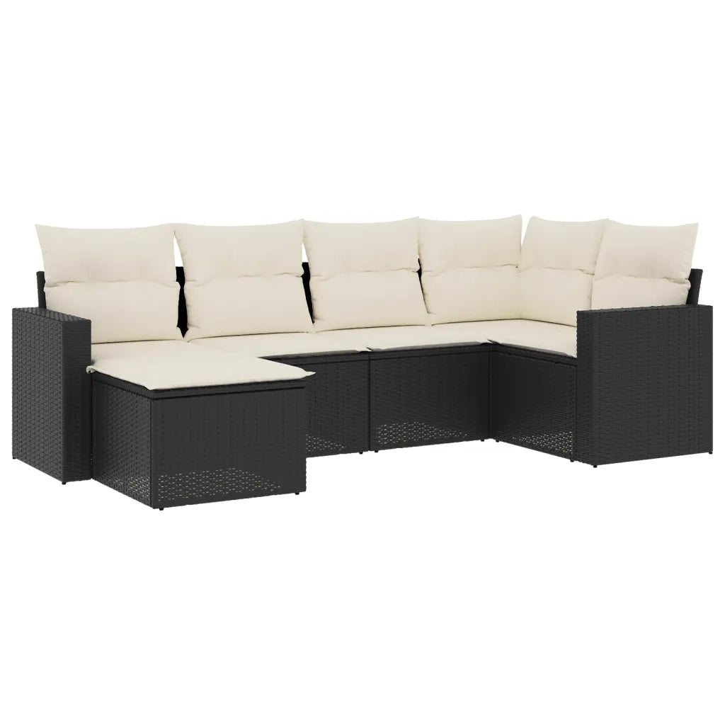 Set Divano da Giardino 6 pz con Cuscini Nero in Polyrattan 3251593