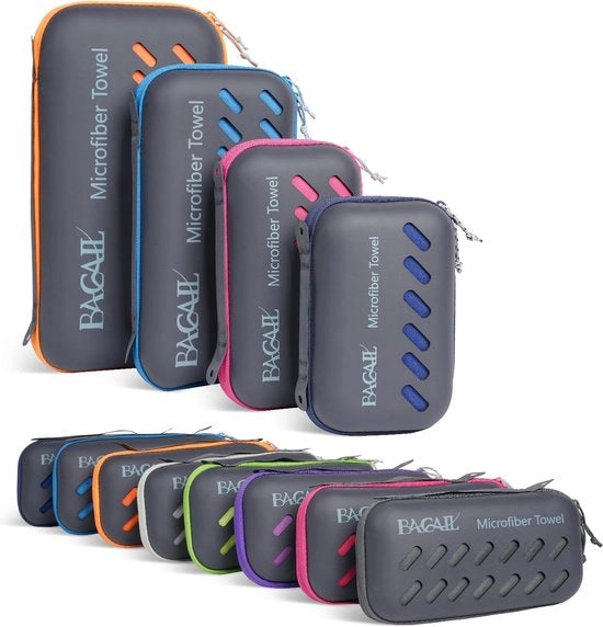 Microvezel asciugamano compattibile, ultraleggero, rapido asciugamento, asciugamani microvezel con scatola EVA respirante, asciugamano per la spiaggia, asciugamano per il bagno, asciugamano per il viaggio, asciugamani per il bagno