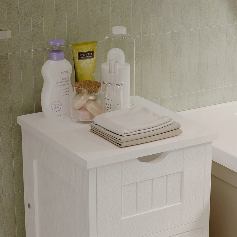 Mobiletto da bagno stretto, bianco, con ripiani, stile scandinavo