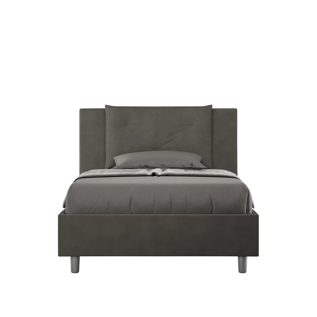 BS COM Letto una piazza e mezza senza rete imbottito 110x200 microfibra grigio
