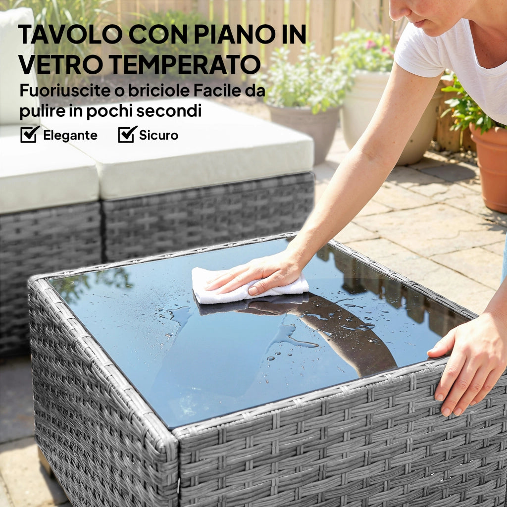 Set Giardino 6 Pezzi in Polyrattan e Acciaio ¨C Minimal ¨C Grigio