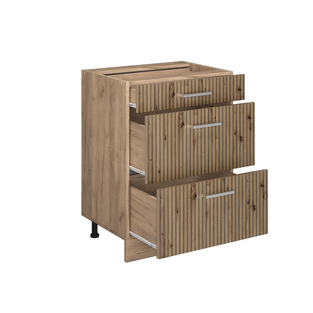 Vicco Mobiletto base per cucina Rovere artigianale 60 cm con cassetti, PL Rovere
