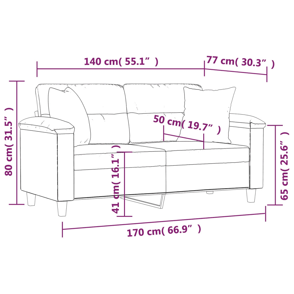 Divano 2 Posti Cuscini-Sofa 2 Posti con CusciniGrigio Chiaro 140 cm Tessuto Microfibra