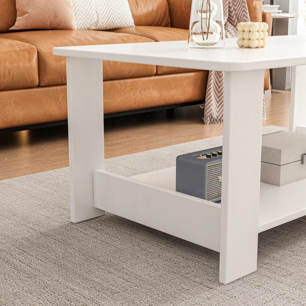 Tavolino bianco moderno con ripiano, salotto, loft, grande 100 cm