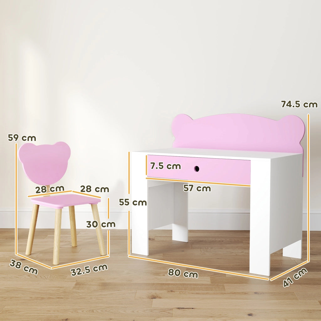 Scrivania per Bambini con Cassetto e Sedia ¨C Minimal ¨C Rosa