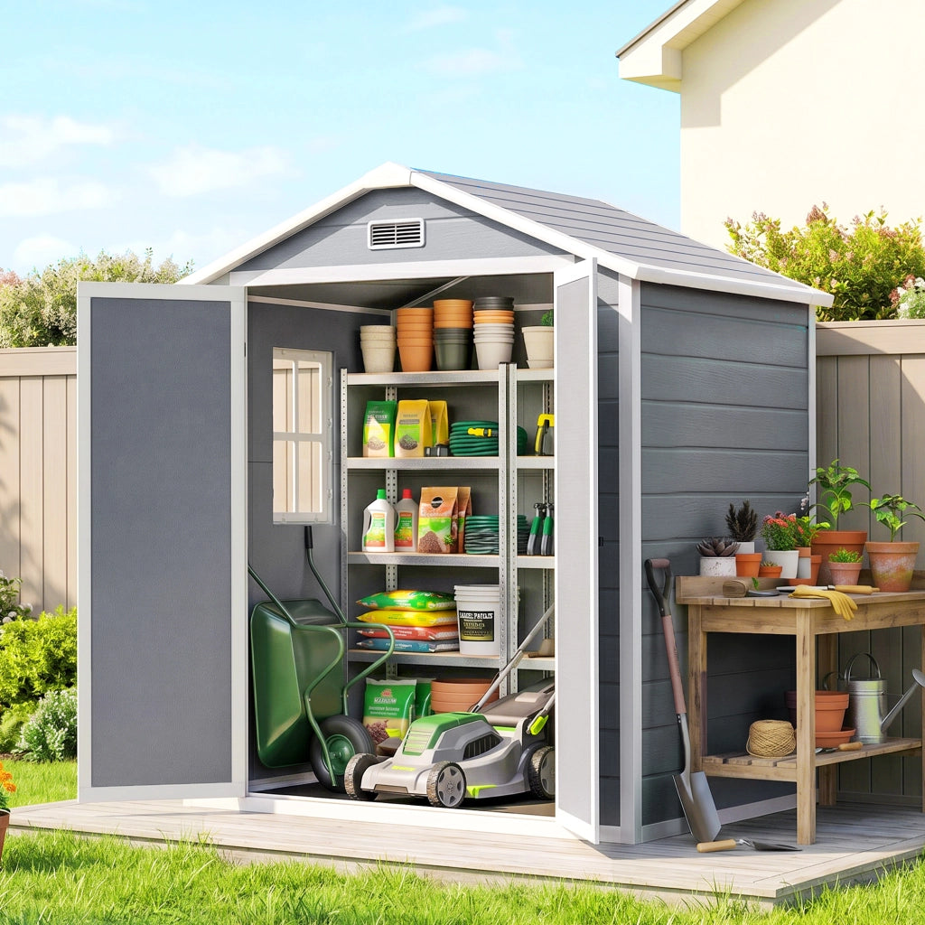 Casetta da Giardino ¨C zephmum ¨C Grigio, PP e Alluminio, 183x134x210 cm