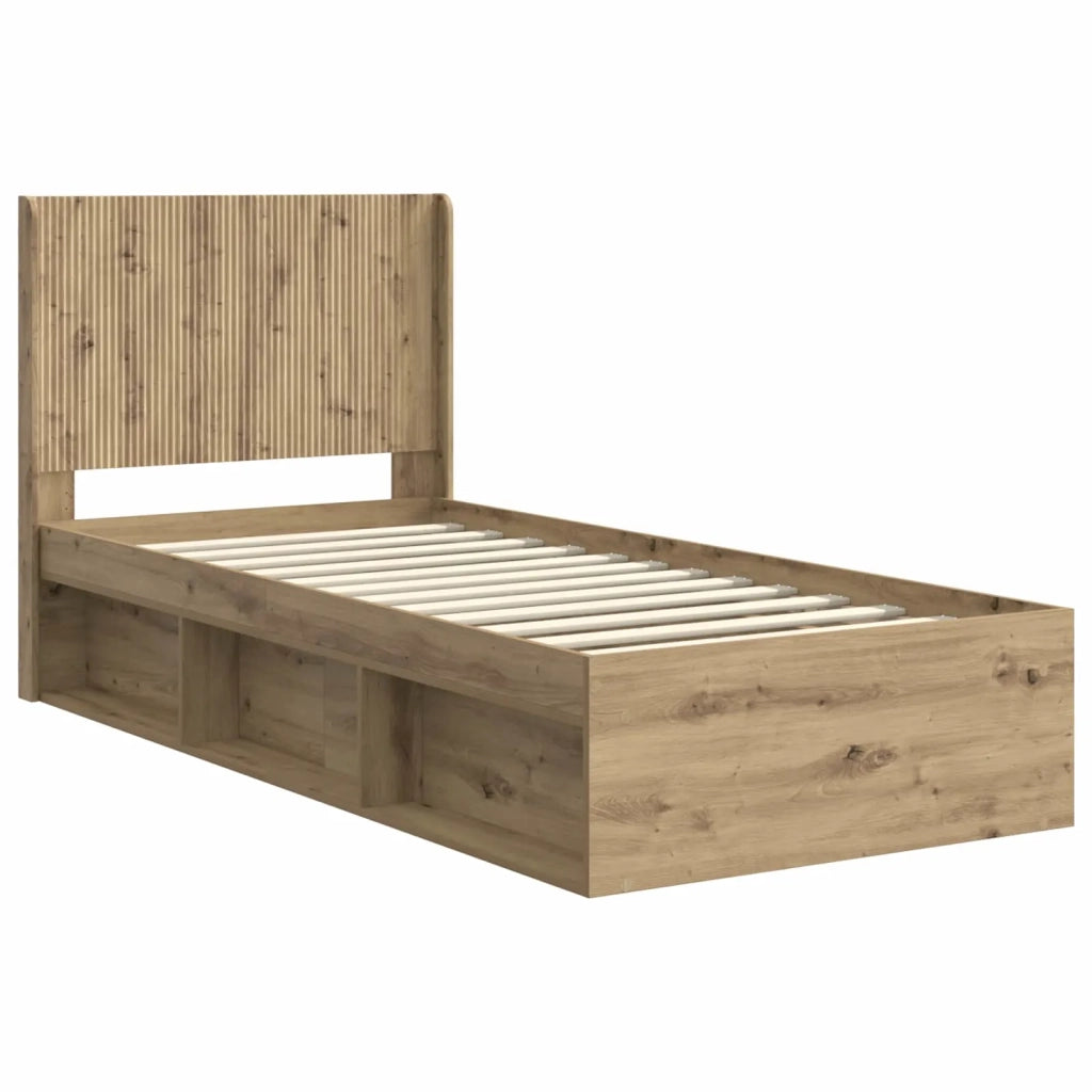 Letto singolo | Letto per adulti | Struttura del letto con stoccaggio e testata Rovere Artigianale