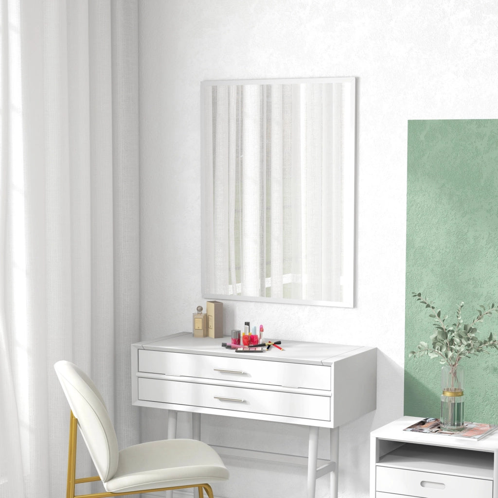 Specchio da parete rettangolare ¨C Minimal ¨C 90x70 cm, bianco, legno