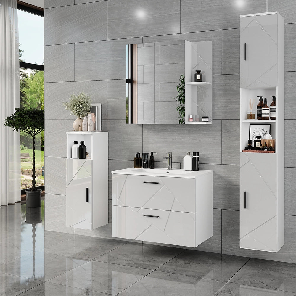 Vicco Set di mobili da bagno Bianco/bianco lucido 4 parti