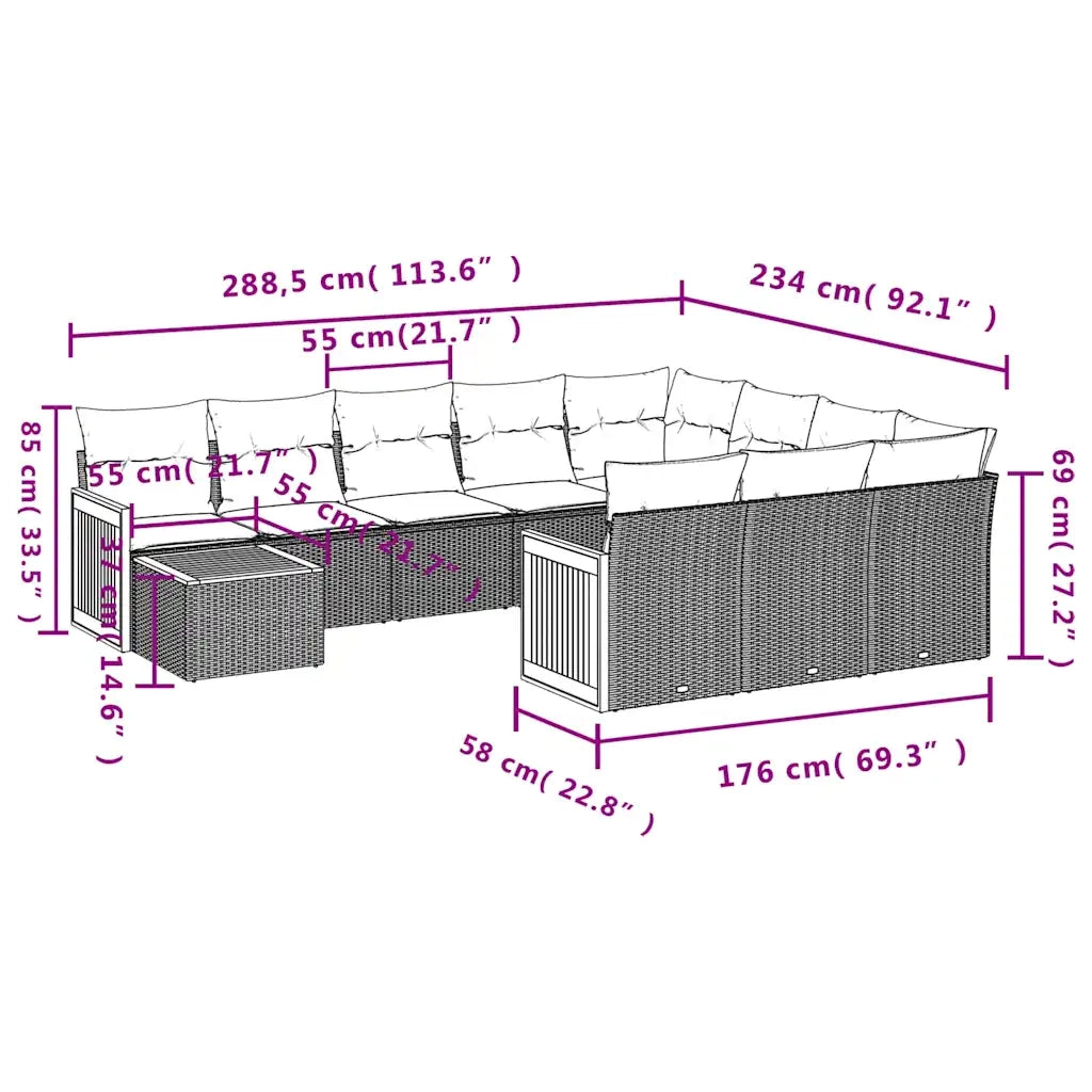 Set Divani da Giardino 11 pz con Cuscini Nero in Polyrattan 3228045