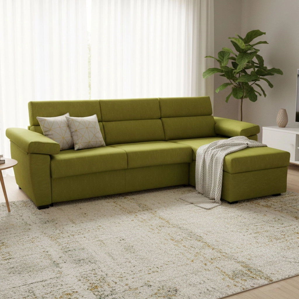 Tolle, Divano Letto con Penisola Sfoderabile Made in Italy, 285x160 cm Verde