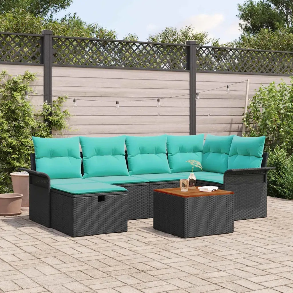 Set Divano da Giardino con cuscino 7 pcs Nero Poly Rattan 3360791