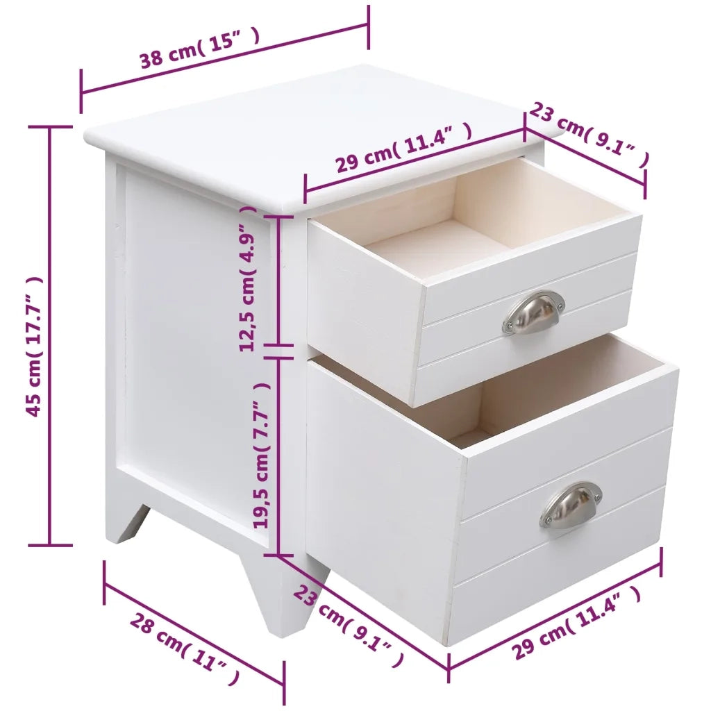 Set Comodini 2 pz con 2 Cassetti Bianchi 242043