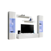 Mobile da TV FLY A3 design, colore bianco lucido + LED. Mobile sospeso moderno e alla moda per il tuo soggiorno.