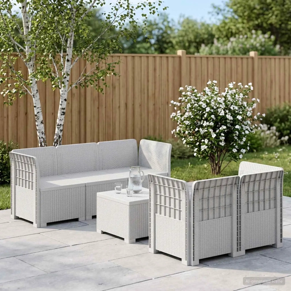 Divano da Giardino 5 Posti Stile Rattan PP Bianco 3443888