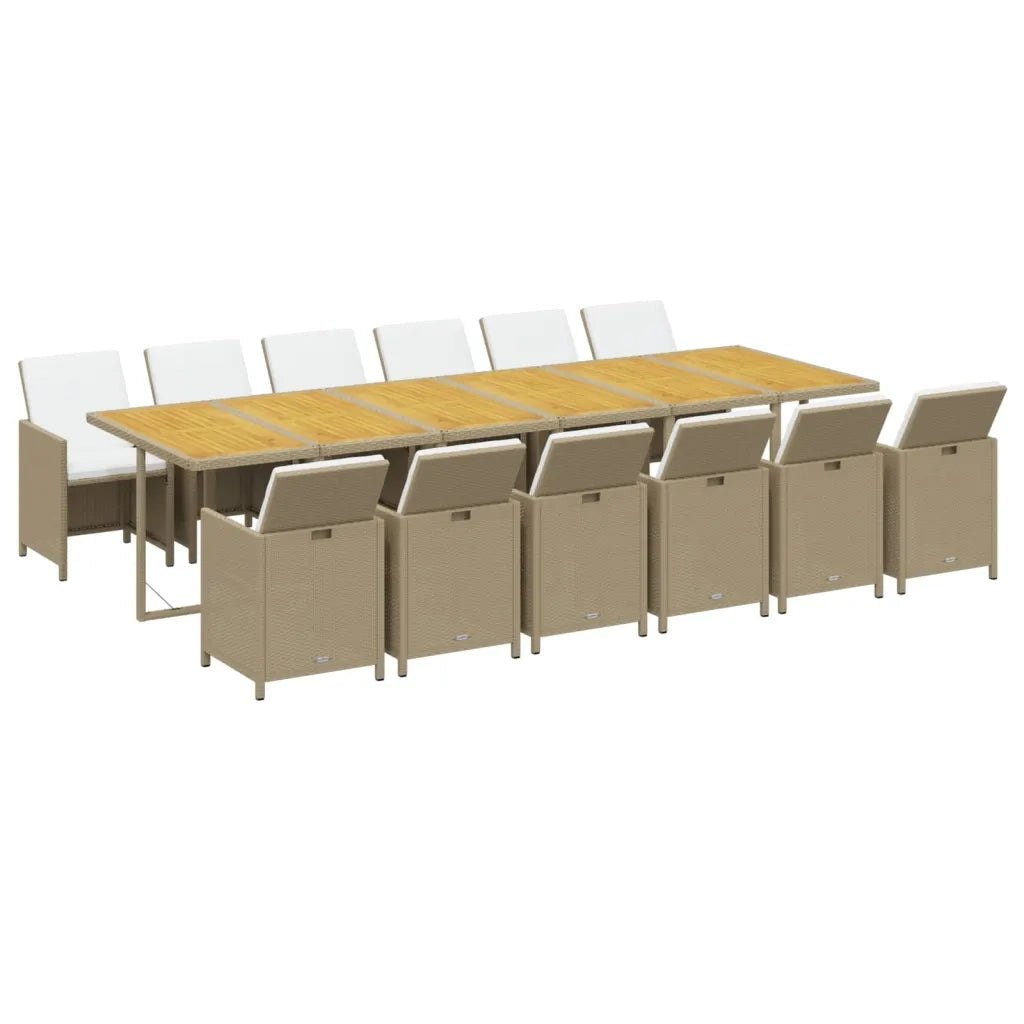 Set da Pranzo da Giardino 13 pz con Cuscini in Polyrattan Beige 3095635
