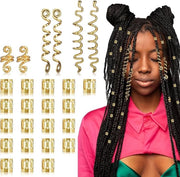 Set di accessori capellini plus in oro per braid e dreadlocks - Accessori capellini per uomini e donne - Perle e spirali capillari - 26 pezzi - Tema pirata - Accessori per ragazze