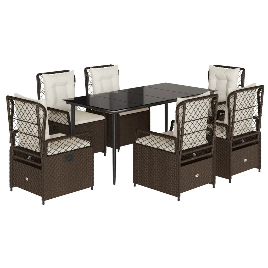 Set da Pranzo da Giardino 7pz con Cuscini in Polyrattan Marrone