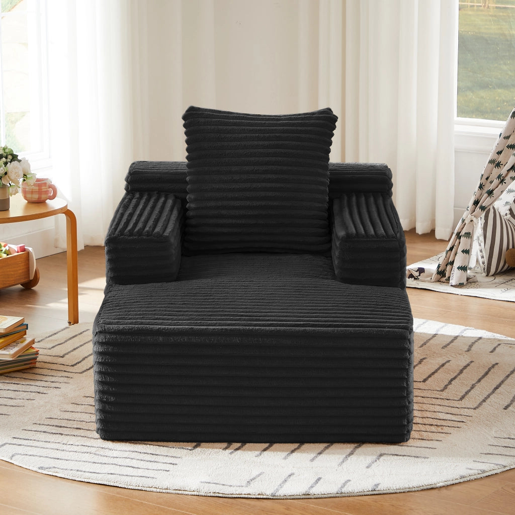 Chaise longue relax convertibile - uso poltrona e letto - in velluto a coste - nero