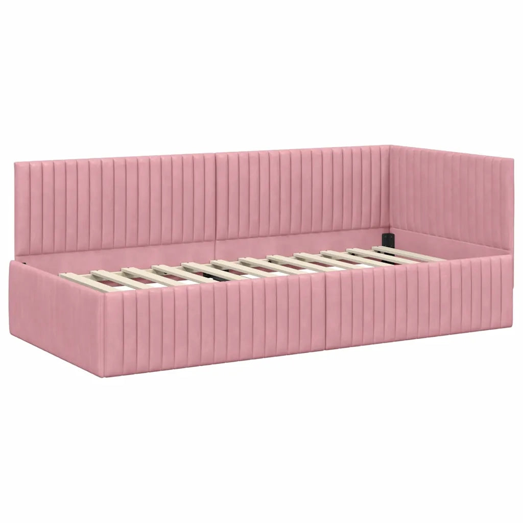 Cornice del letto ad angolo Rosa 90 cm x 190 cm Velluto 42016259