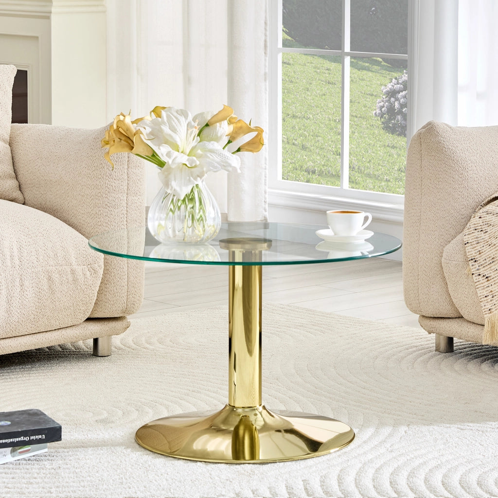 TAVOLO Basso Rotondo in Vetro 70 cm Oro