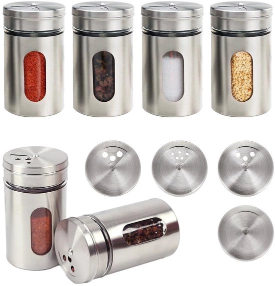 Set di contenitori per erbe - 6 pezzi - Bacinelli rotondi per erbe - Acciaio inossidabile - 100 ml - Chiusura ermetica con finestra di osservazione