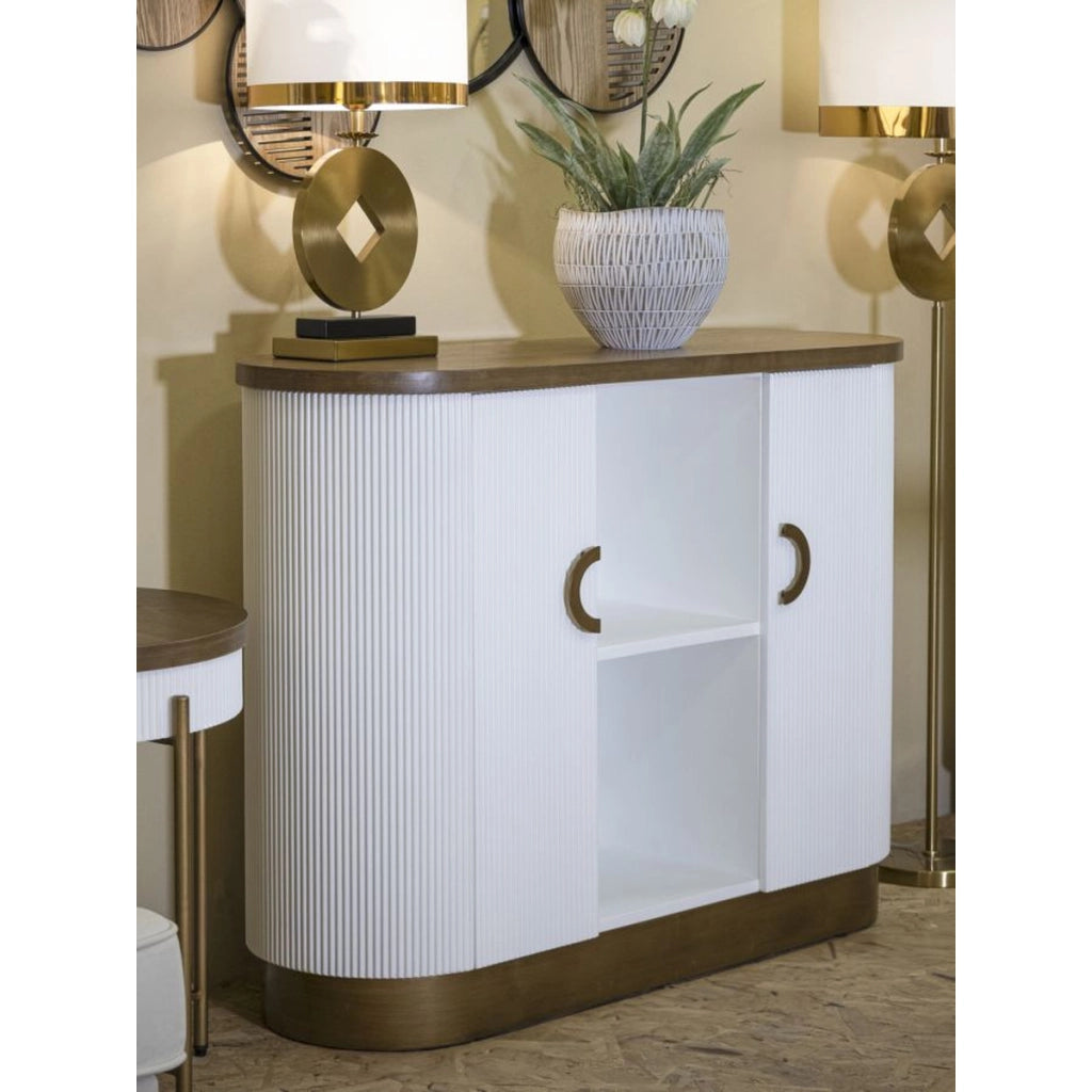 Mobile Tolosa in MDF, frassino e ferro bianco e oro 121x41x90 cm