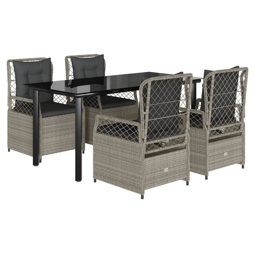Set Pranzo da Giardino 5pz con Cuscini Grigio Chiaro Polyrattan