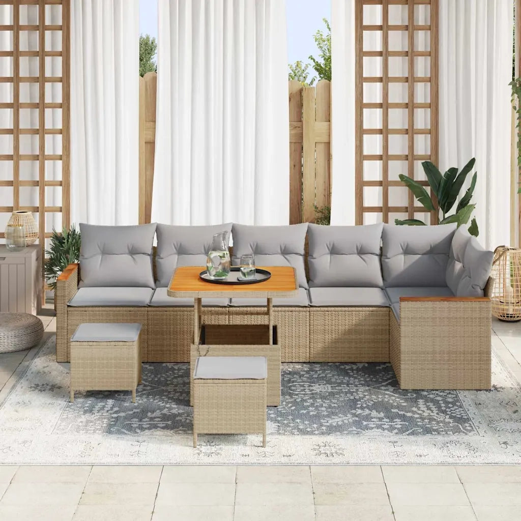 Set Divano da Giardino con cuscino 9 pcs Beige Poly Rattan 3365012