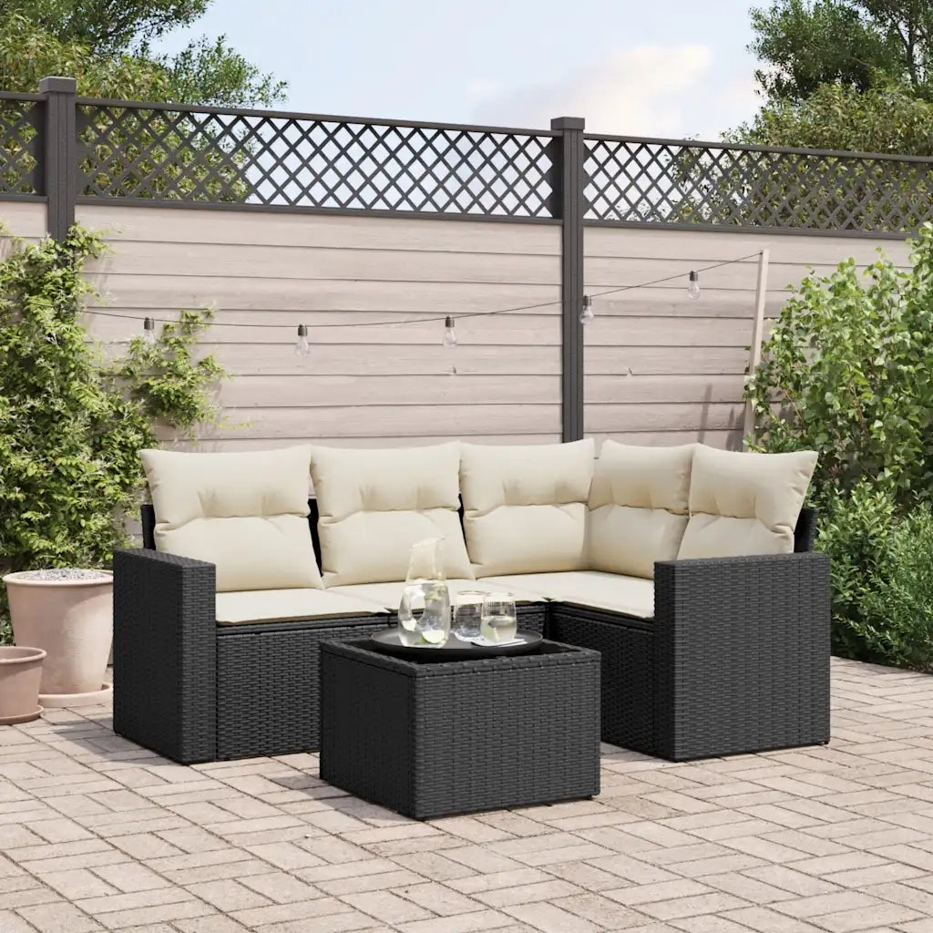 Set Divani da Giardino 5 pz con Cuscini in Polyrattan Nero