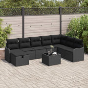 Set Divano da Giardino con cuscino 9 pcs Nero Poly Rattan