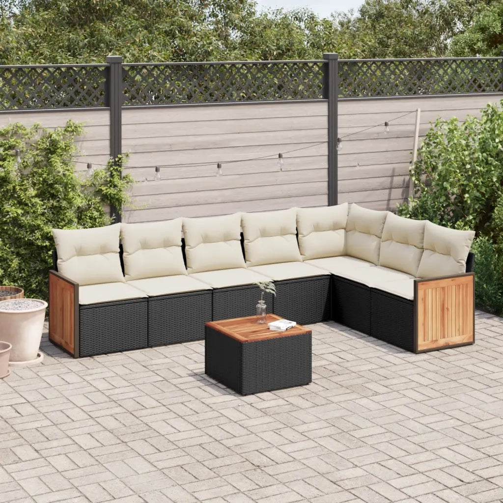 Set Divani da Giardino con Cuscini 8 pz Nero in Polyrattan 3260117