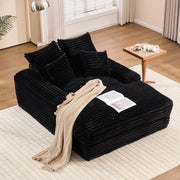 Méridiana in tessuto a coste con 4 cuscini sfoderabili e supporto ergonomico in schiuma nera 175 × 137 × 63 cm