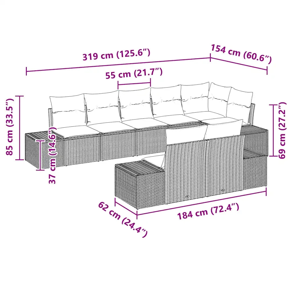 Set Divano da Giardino 8 pcs Nero e Crema polyrattan 3347107