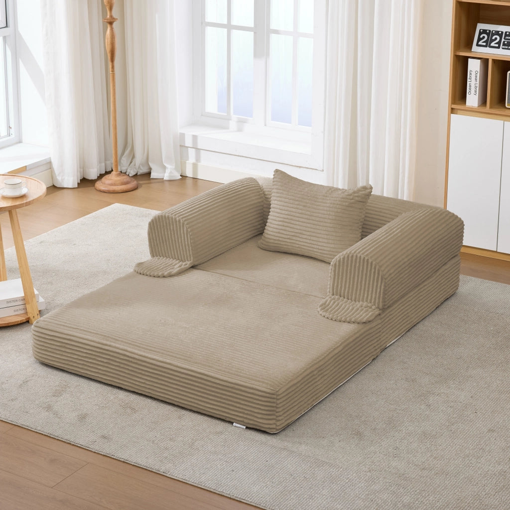 Poltrona trasformabile in letto 1 posto con Cuscino, Divano letto pieghevole, in Corduroy, Marrone