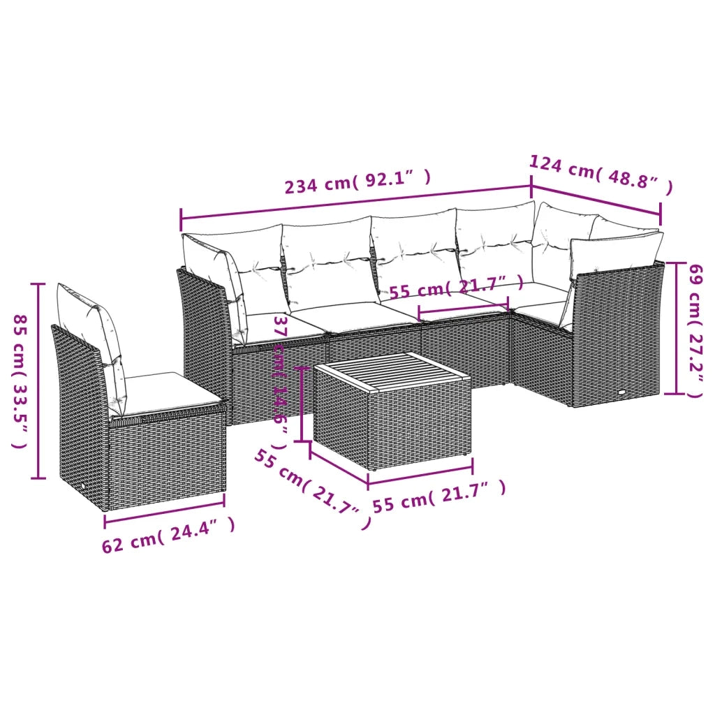 Set Divani da Giardino 7 pz con Cuscini Beige in Polyrattan
