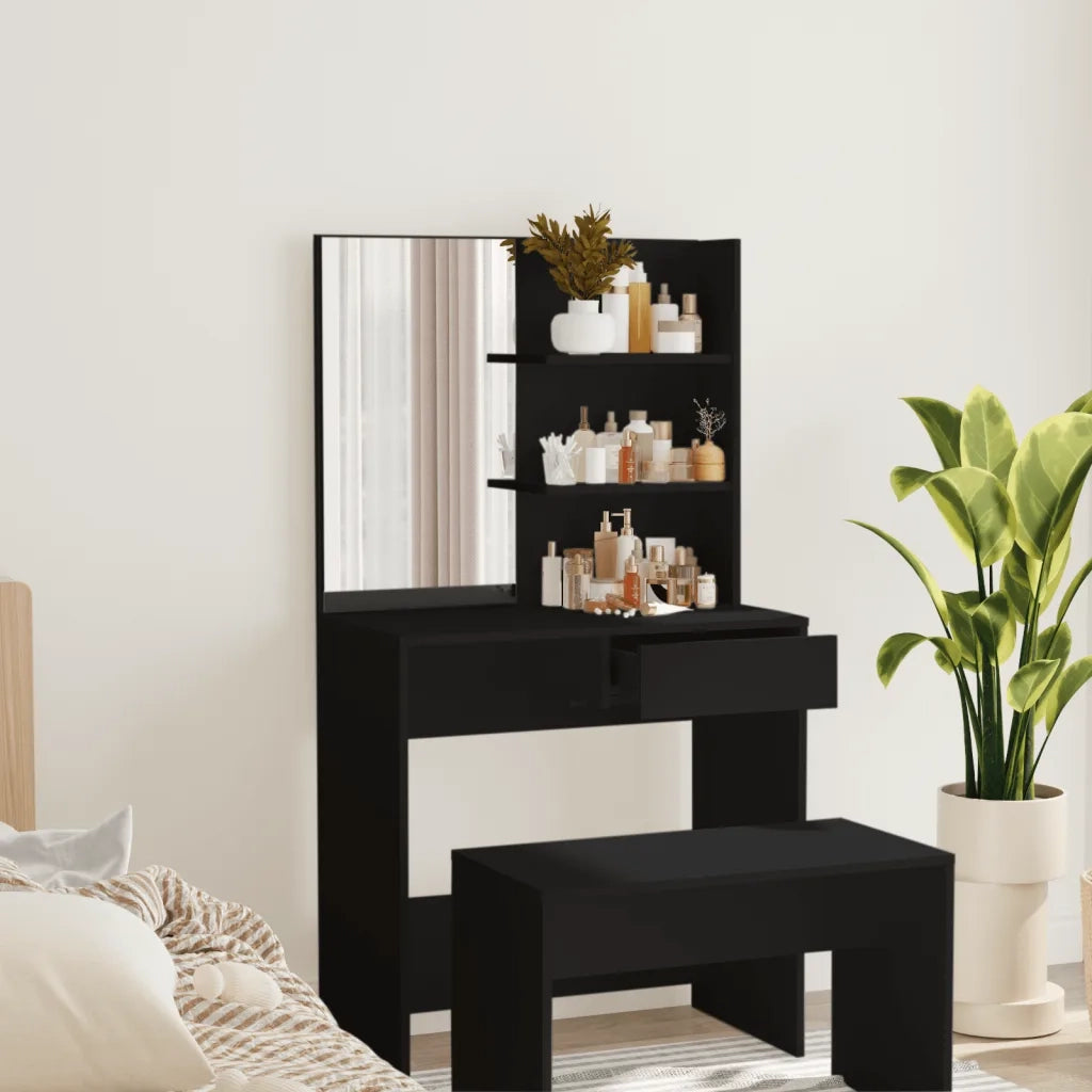 Toeletta | Tavolo da Trucco con Specchio Nero 74,5x40x141 cm