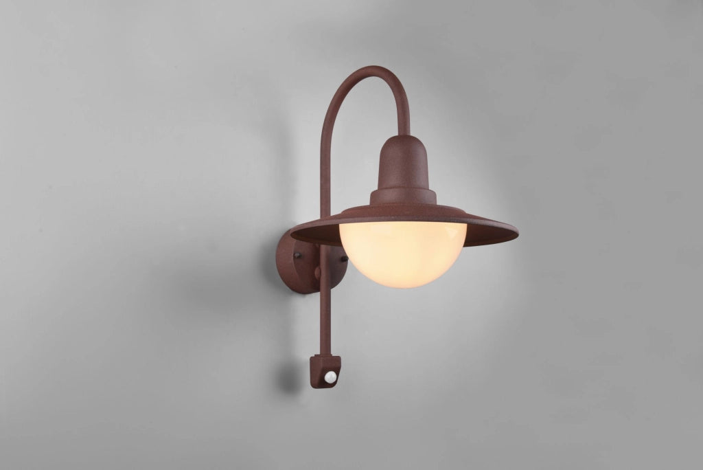 NORMAN APPLIQUE DA ESTERNO ALLUMINIO RUGGINE CON SENSORE H. 45,5CM IP44 1 LUCE ATTACCO E27