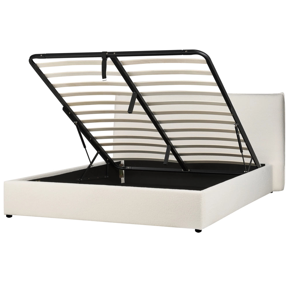 Letto con rivestimento in velluto bianco sporco UE King Size 180x200cm Grande testata classica contenitore Doghe in legno