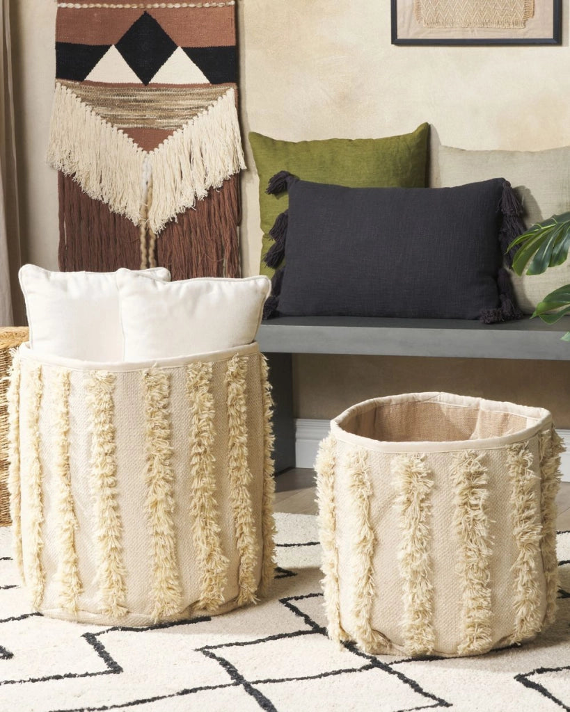 Set di 2 cestini in cotone beige alti 40/45 cm per conservare lo stile rustico boho