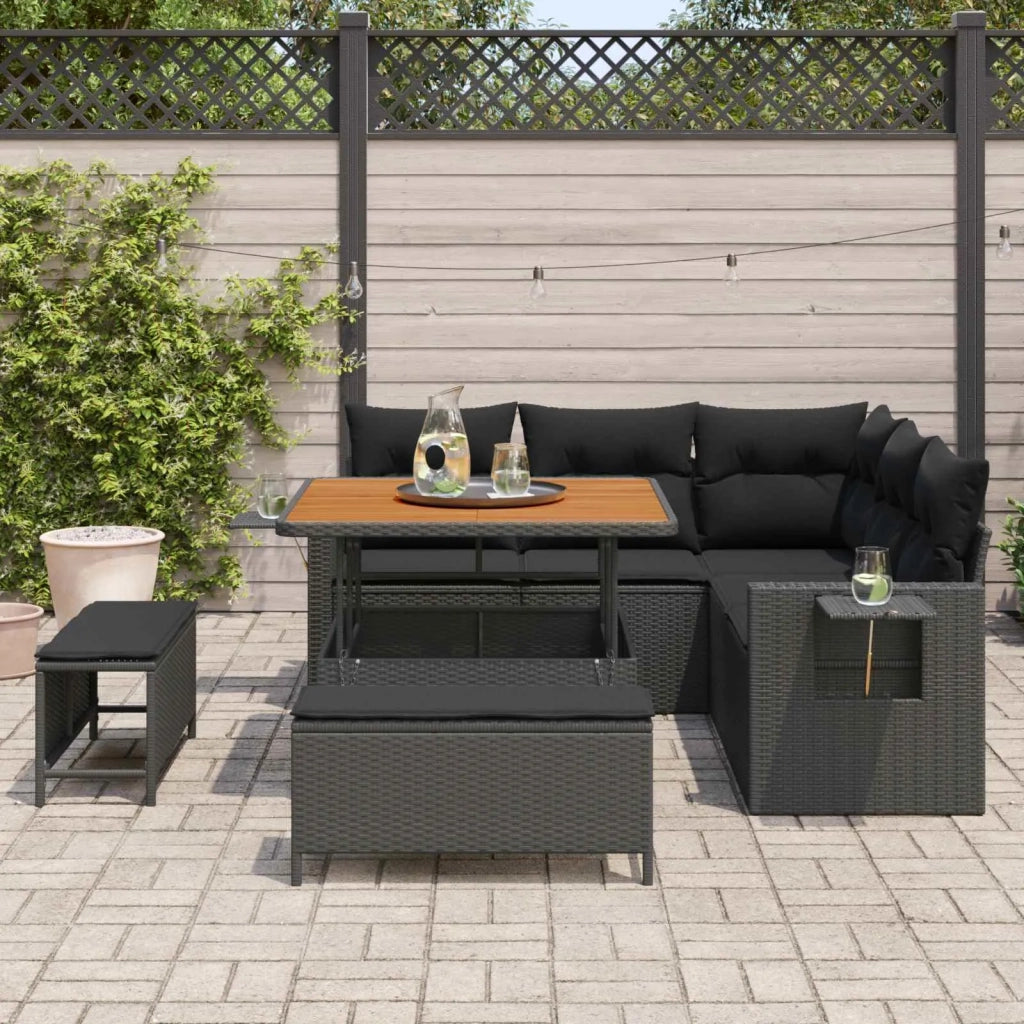 Set Divano da Giardino con cuscino 9 pcs Nero polyrattan
